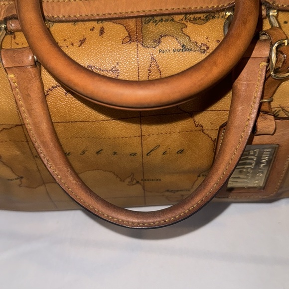 Alviero Martini Vintage Boston Bag Crossbody Purse Map Geo Leather Brown GUC - Picture 12 of 13